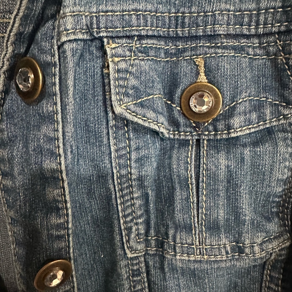 Christopher & Banks Denim Button-Up Jacket Rhinestone Buttons - Picture 2 of 4